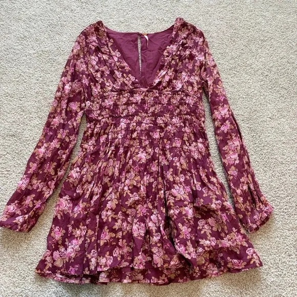 Free People Keep You Mine Dress Womens S Purple Floral Boho Cottagecore Romantic - Picture 1 of 7